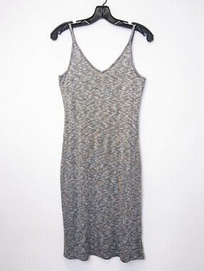 Express Gray Ribbed Knit Midi Dress Sleeveless Bodycon Slit Stretch Large